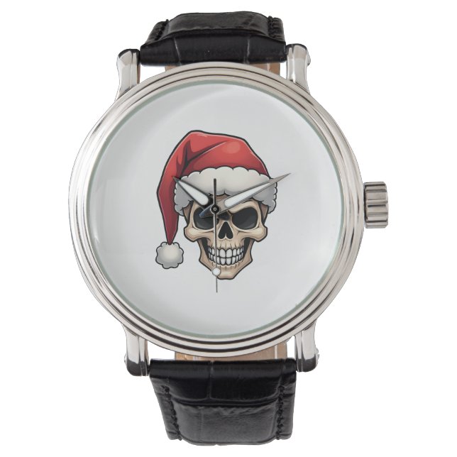 Relógio Christmas Skull Funny Santa XMES Men Women T-Shirt (Frente)
