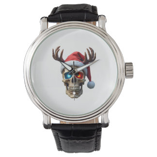 Relógio Christmas Skull with Santa Hat and Antlers Mystic 