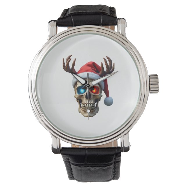 Relógio Christmas Skull with Santa Hat and Antlers Mystic  (Frente)