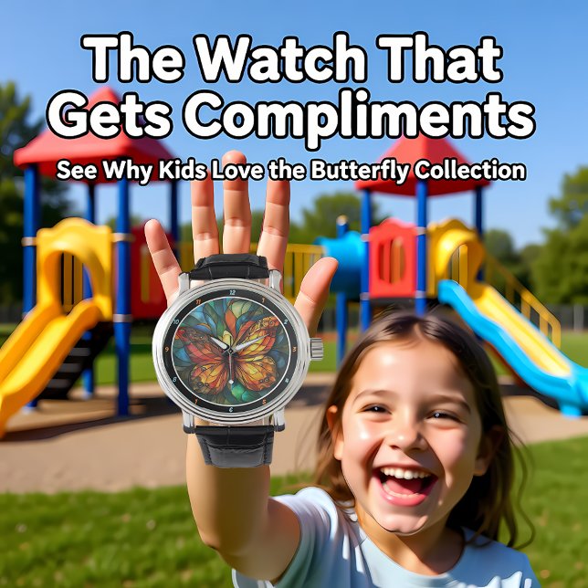 Relógio Chromatic Flight" - Stained Glass Butterfly (Criador carregado)