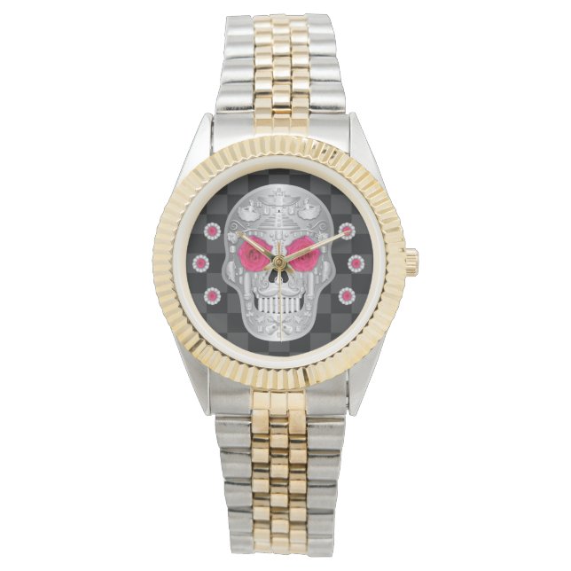 Relógio Chrome Calavera (Rosa Rosa Rosa Rosa Rosa) Watch (Frente)