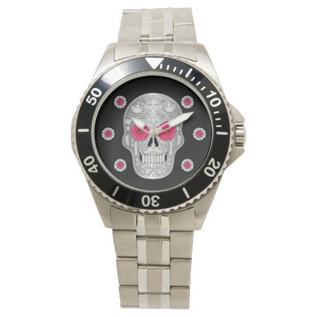 Relógio Chrome Calavera (Rosa Rosa Rosa Rosa Rosa) Watch (Frente)