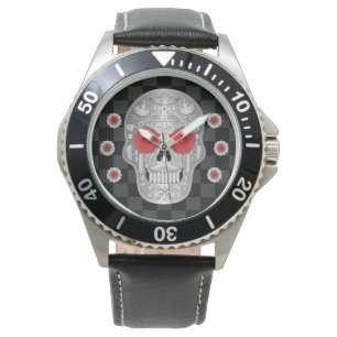Relógio Chrome Calavera (Rosa vermelha)