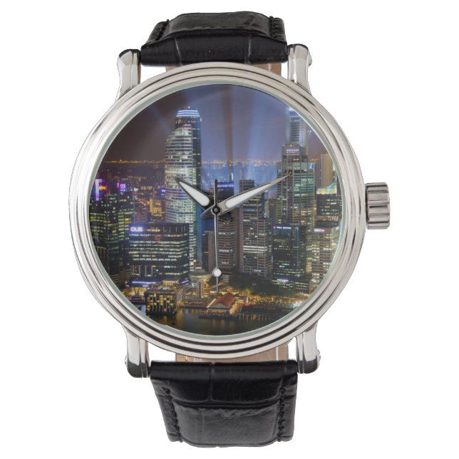 Relógio Cidade de Singapura centro à noite (Frente)