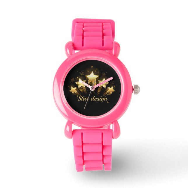 Relógio Cinco estrelas douradas a preto (Frente)