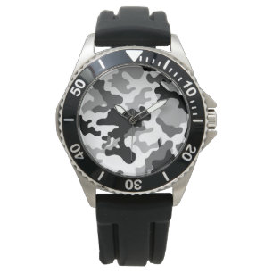 Relógio Cinza Camo Stainless Steel Black Rubber Strap