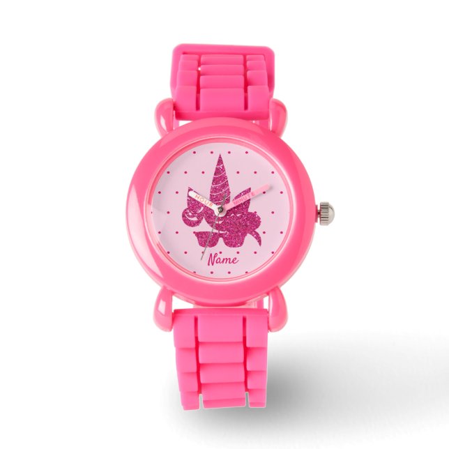 Relógio Cinza de sol fofo cor-de-rosa-Unicorn (Frente)