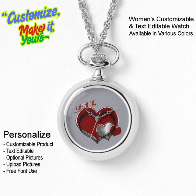 Relógio Cinza do Coração Magic Silver Necklace (Women's Heart Magic Silver Necklace Watch Featuring a Grey Face.)