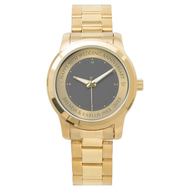 Relógio Cinza e prata metálica 50º aniversário de casament (Frente)