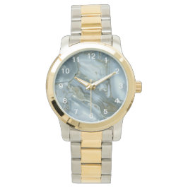 Relógio Cinza Turquesa Crachada Textura Azul de Mármore Ve