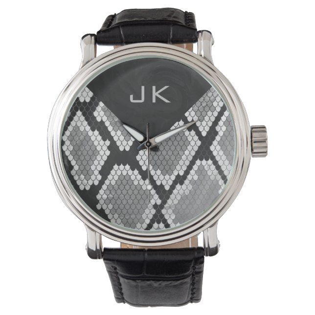 Relógio Cinzas de nádegas, brancas e monogramas pretos (Frente)