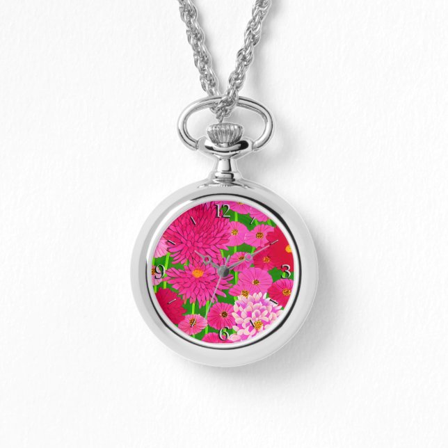 Relógio Círculo de Flores, Croquítemo Rosa Fuchsia (Frente)