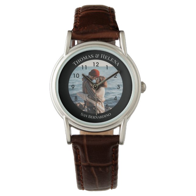 Relógio Círculo Preto Personalizado com Textos Inferiores  (Frente)