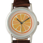 Relógio Citrus Orange<br><div class="desc">Fruta de citros laranja zingy e deliciosa e divertida em um fundo cor-de-rosa pincelado. Arte original de Nic Squirrell.</div>