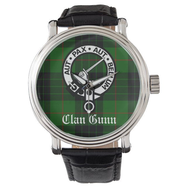 Relógio Clan Gunn Crest Crachá e Tartan (Frente)