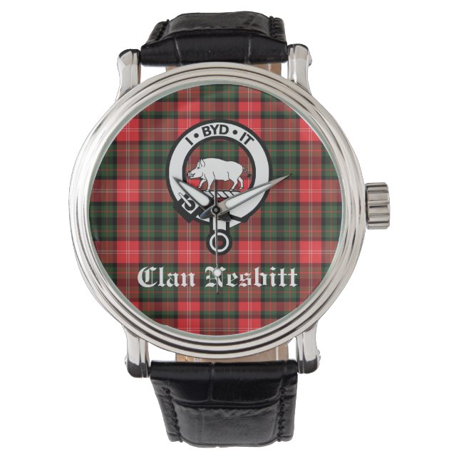 Relógio Clan Nesbitt Crest Crachá e Tartan Personalizado (Frente)