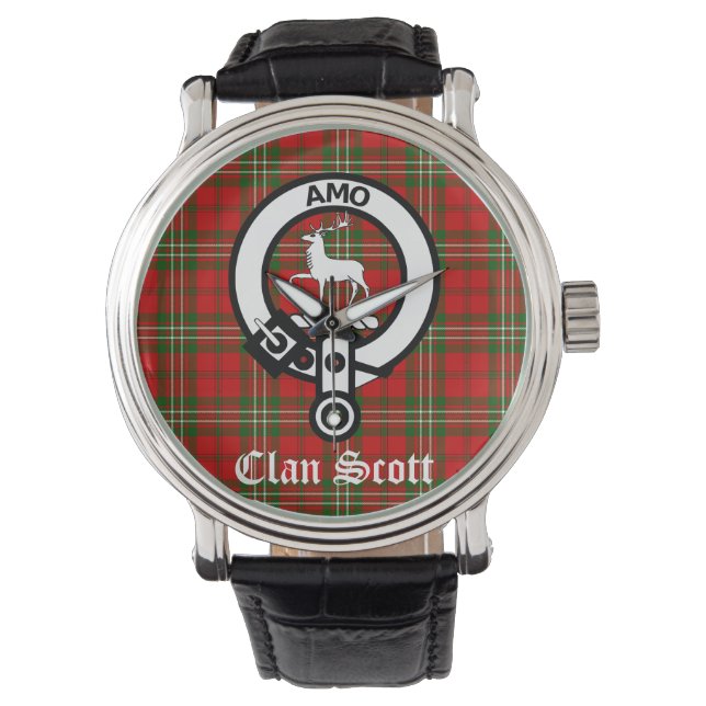 Relógio Clan Scott Crest Crachá e Tartan (Frente)