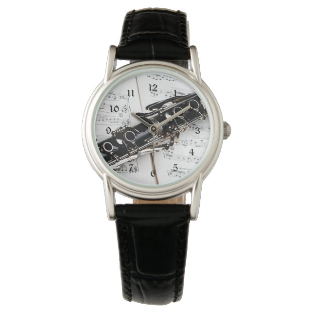 Relógio Clarinet, Foto De Aproximação De Instrumentos Musi (Frente)