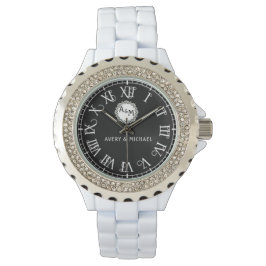Relógio Classic Black & White Monogrammed Couple’s Wristwa