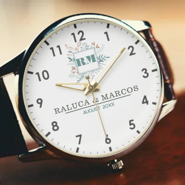 Relógio Classic Monogram Letters Couple’s Names (Criador carregado)