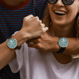 Relógio Classic style engraved couple  green