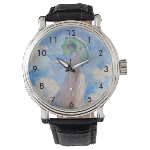 Relógio Claude Monet - Mulher com Parasol virada para a es