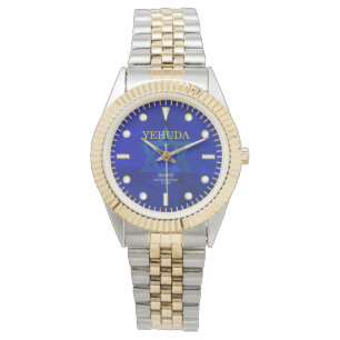 Relógio Cobalt Blue Star of David Dial Custom Name