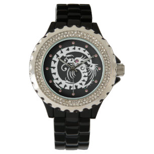 Relógio COBRA BRANCO - DRAGÃO preto, Gemstones cor-de-ros