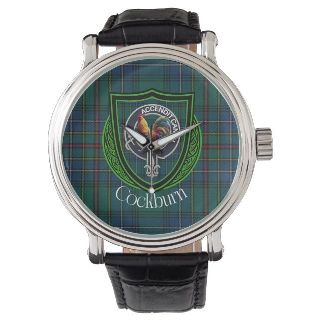 Relógio Cockburn Scottish Clan Tartan & Crest (Frente)