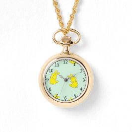 Relógio Coelhinhos amarelos felizes no chalé