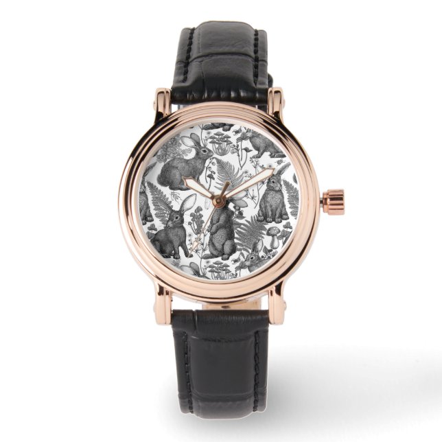 Relógio Coelhos e flora florestal 2 Observar (Frente)