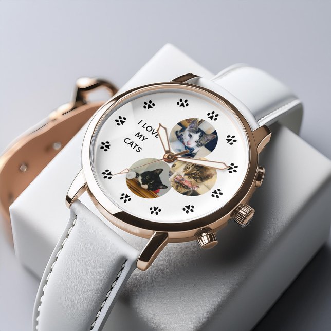 Relógio Colagem de 3 Fotografias Cat Lover Personalizado (Inspiration mockup (not actual product))