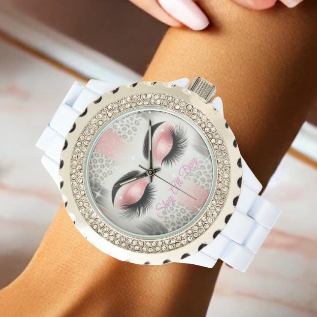 Relógio Colírio Rosa (Slay all day with this glitter lashes watch — perfect for bride or glam squad gifts.)