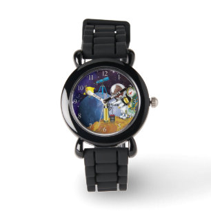 Relógio Colocação no espaço e alienígena com um telesc