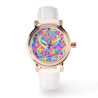 Relógio Colorful Modern Hearts Personalized Valentines Day