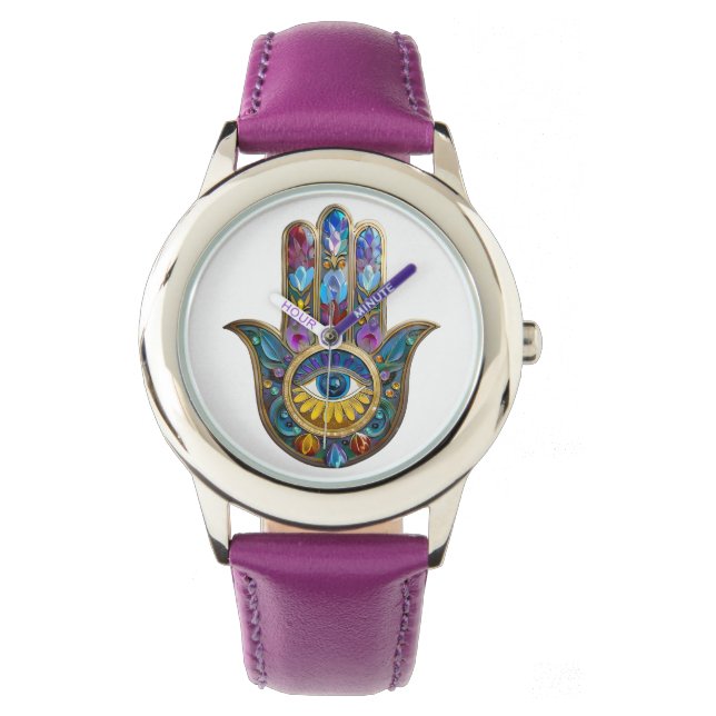 Relógio Colorful Petals Leaves Hamsa Sapphire Third Eye (Frente)