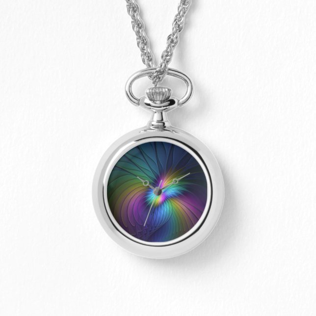 Relógio Colorida Com Arte Fractal Abstrato Moderna Azul (Frente)