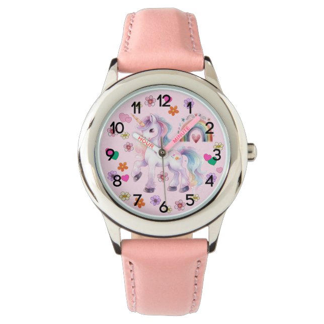 Relógio Colorido, Arco-Íris e Flores, Crianças (Frente)