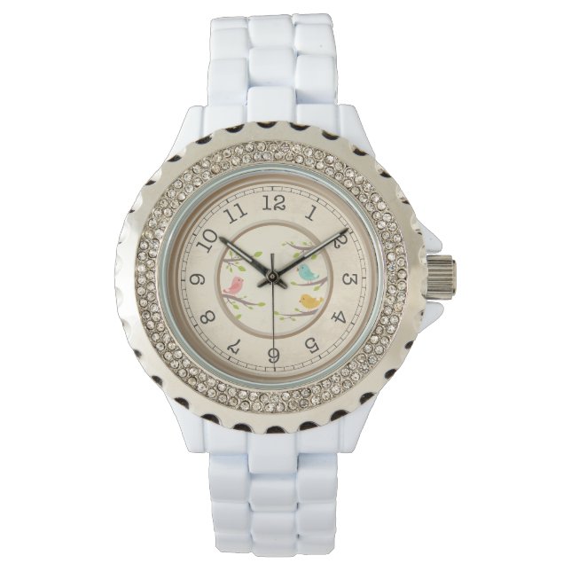 Relógio com Cristal de Rhinestone Branco Imaculado (Frente)