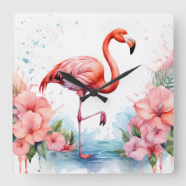 Relógio com Flamingo e Flores