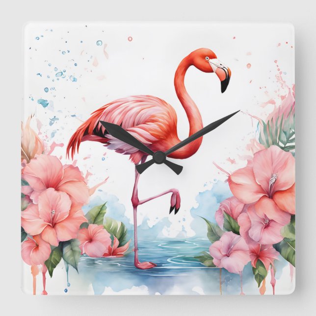 Relógio com Flamingo e Flores (Frente)