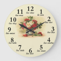 Relógio com imagem e números antigos em espanhol