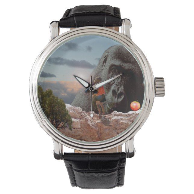 Relógio Compartilhando Uma Maçã Com Um Gorila, (Frente)
