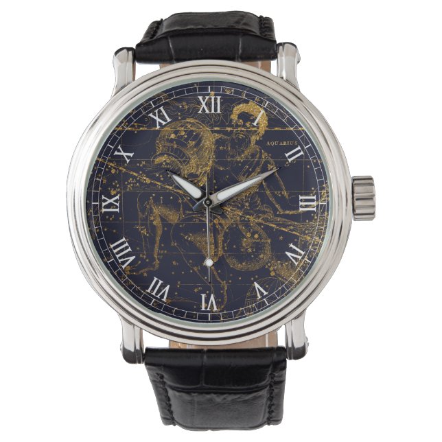 Relógio Constelação de Zodiac Azul Vintage Azul Dourado Aq (Frente)