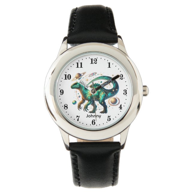 Relógio Cool Boys Cosmic Dinosaur add name Watch  (Frente)