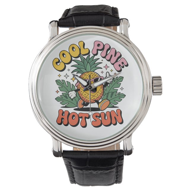 Relógio Cool Pine Hot Sun Retro Pineapple Summer Vibes (Frente)