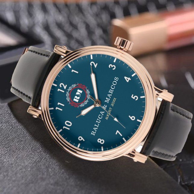 Relógio Cople names minimal navy monogram  (Criador carregado)