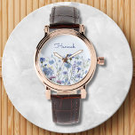 Relógio Cor Azul-Vidro Molhada Prado<br><div class="desc">Elevem seu estilo com nosso Monogrammed Blue Watercolor Wildflower Meadow Watch , mostrando um design moderno e elegante com flores azuis. Perfeito para entusiastas florais e de flores silvestres.</div>