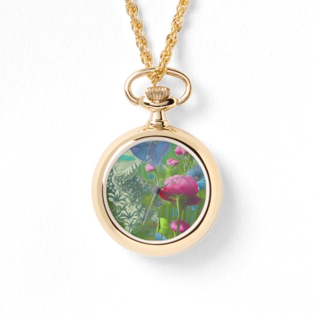 Relógio Cor-de-rosa, azul e floral branco (Frente)