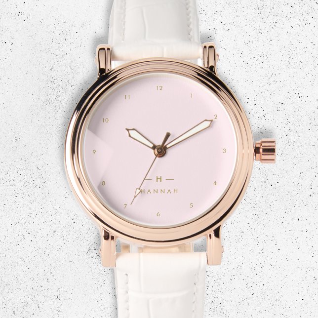 Relógio Cor-de-rosa-branco monograma | Elegante Dourado Mi (Criador carregado)